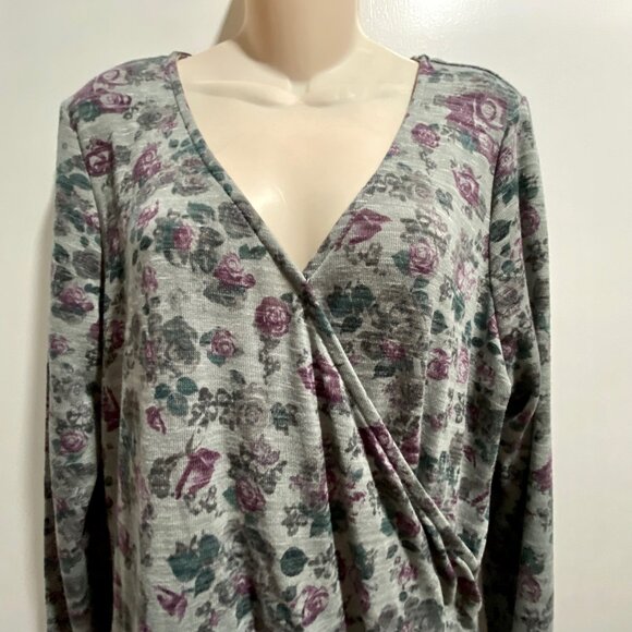Whimsigoth Fairy Grunge Boho Floral Faux Wrap Ruched Side Longline Blouse Top XL - Picture 3 of 6